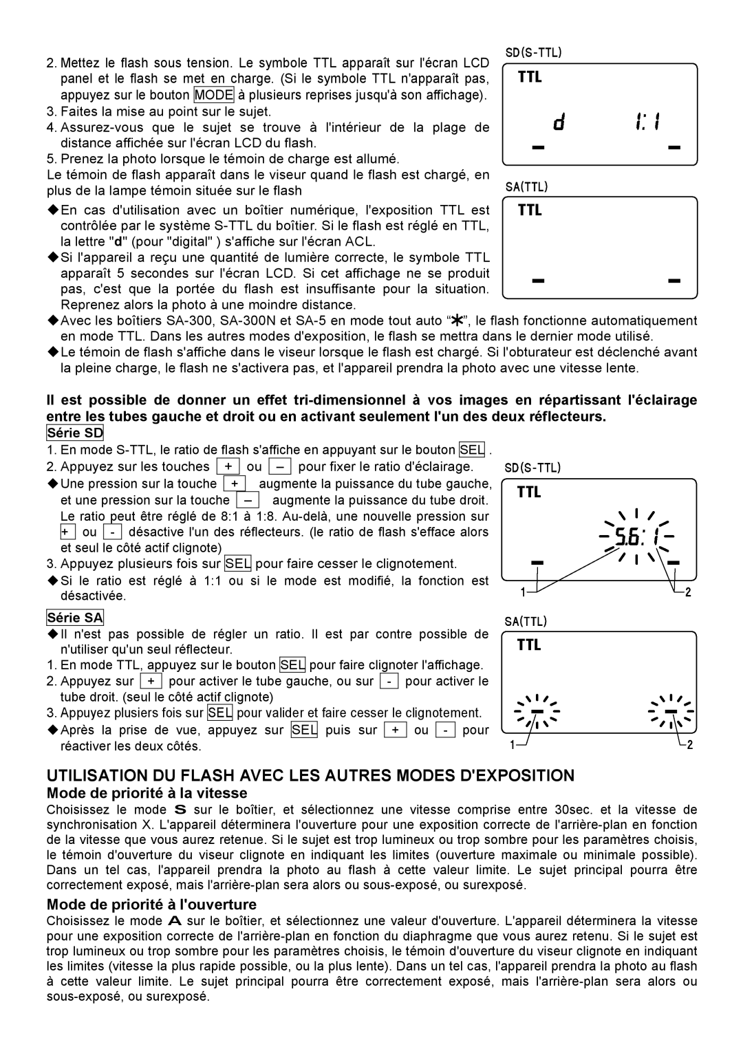 Sigma EM-140DG manual Mode de priorité à la vitesse, Mode de priorité à louverture, Série SD, Série SA 