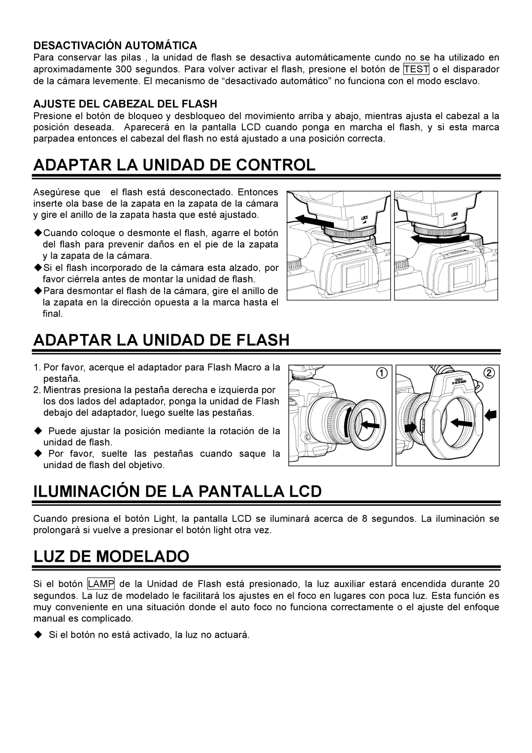 Sigma EM-140DG Adaptar LA Unidad DE Control, Adaptar LA Unidad DE Flash, Iluminación DE LA Pantalla LCD, LUZ DE Modelado 