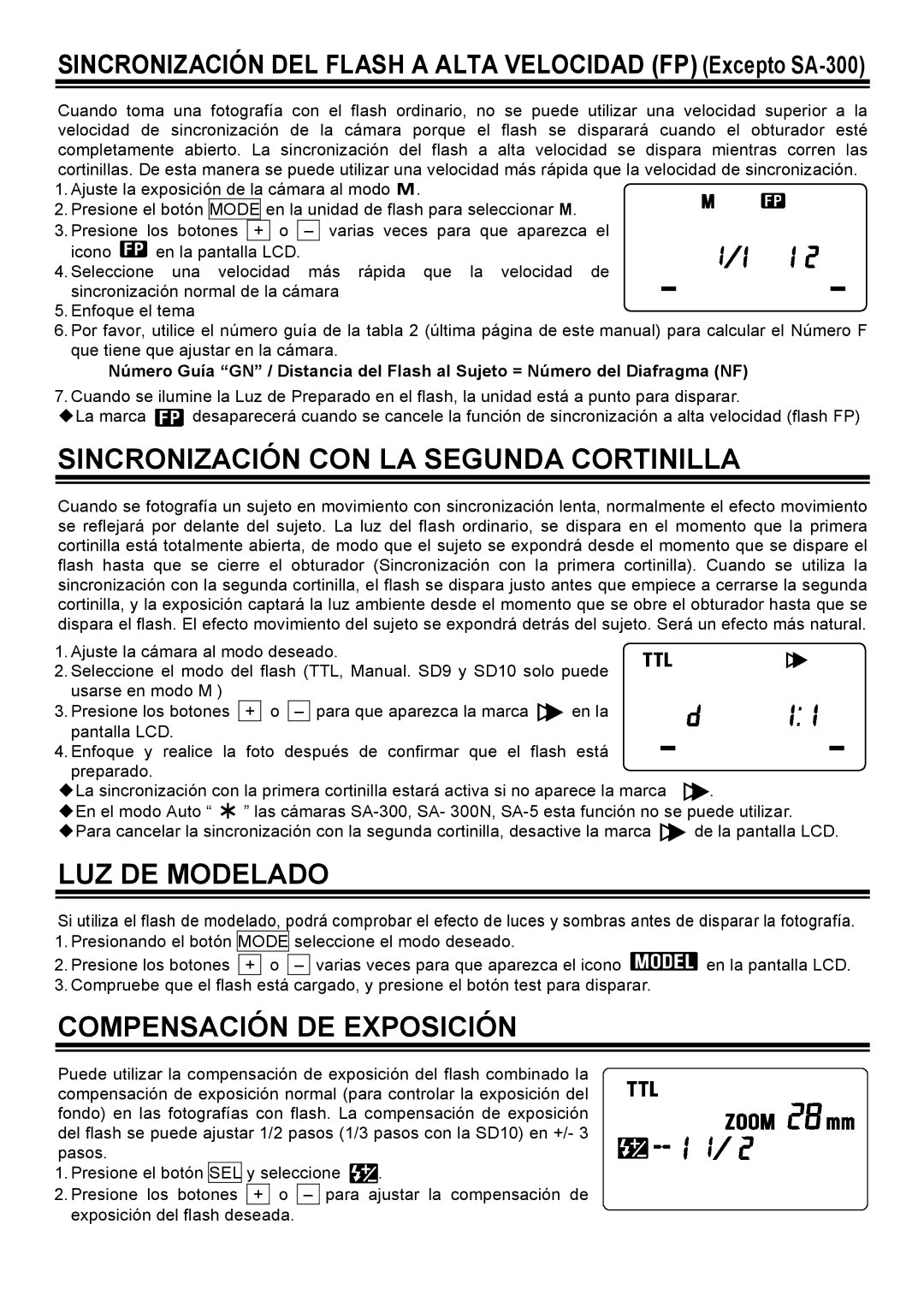 Sigma EM-140DG manual Sincronización CON LA Segunda Cortinilla, Compensación DE Exposición 