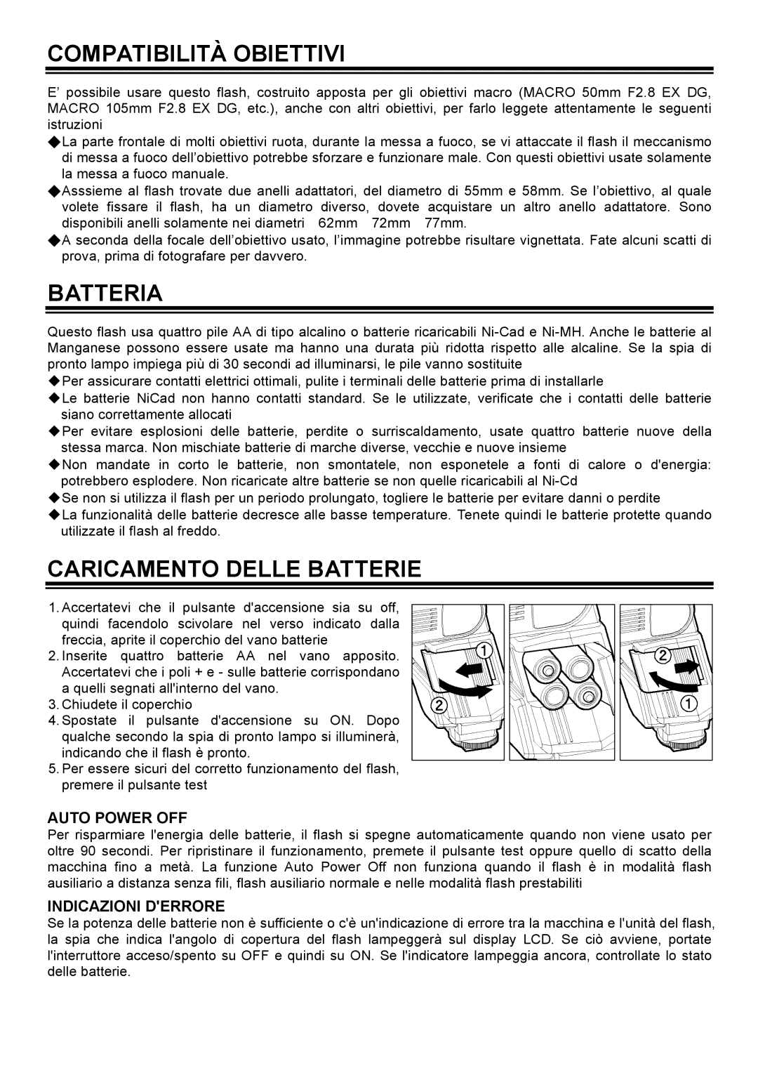 Sigma EM-140DG manual Compatibilità Obiettivi, Batteria, Caricamento Delle Batterie 