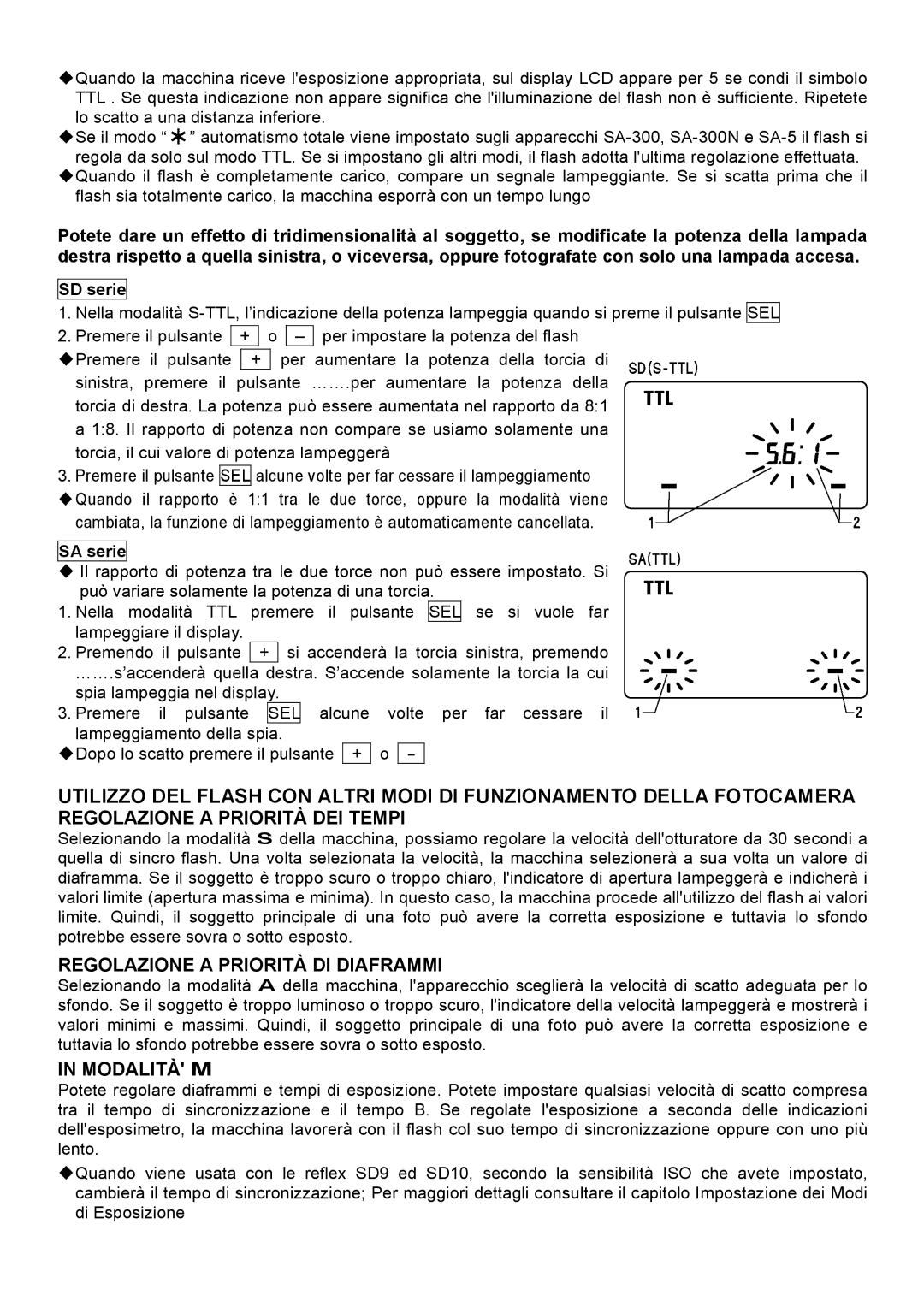 Sigma EM-140DG manual Regolazione a Priorità DEI Tempi, SA serie 