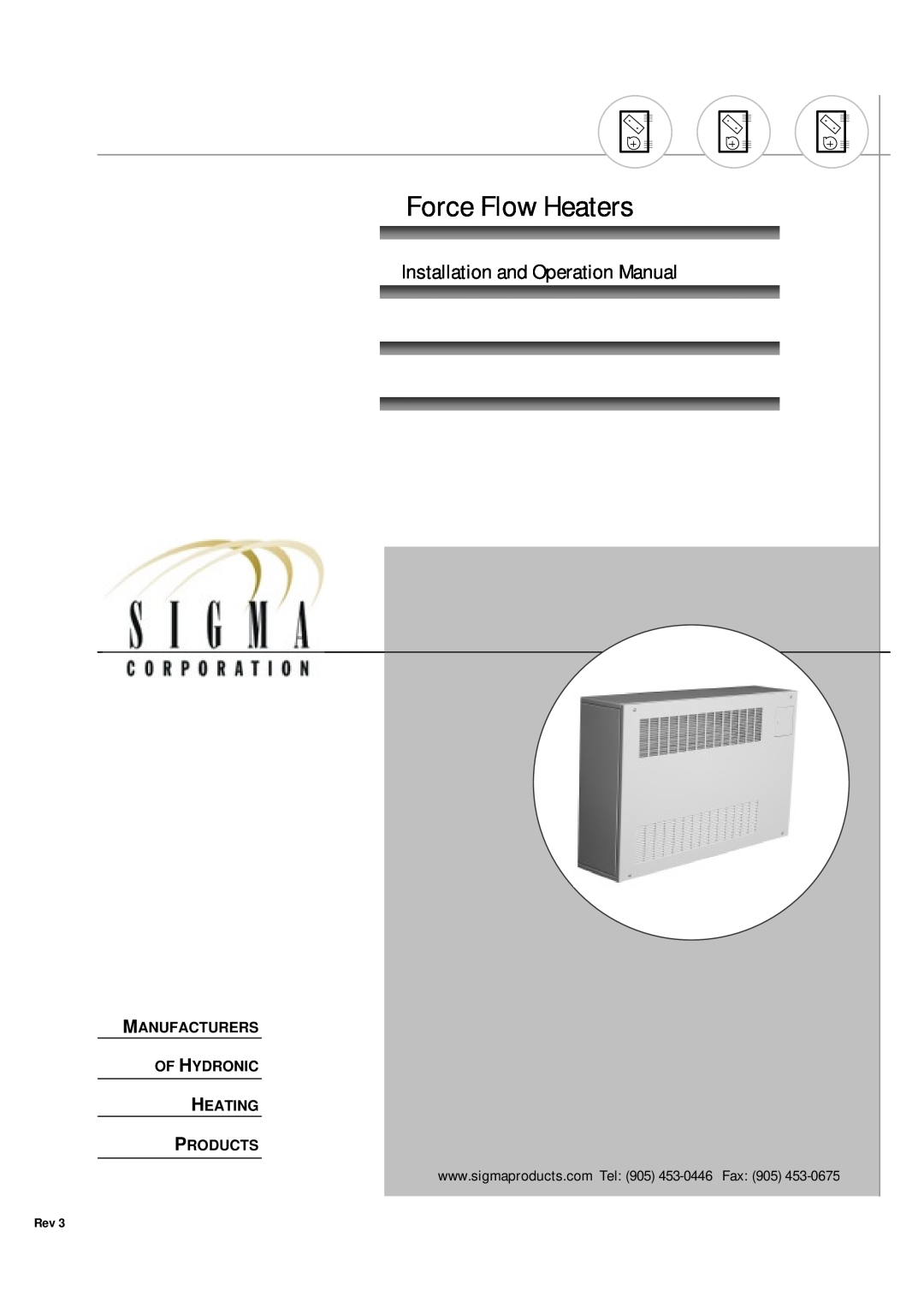 Sigma Force Flow Heaters operation manual Fax, Manufacturers, Of Hydronic, Heating, Products 