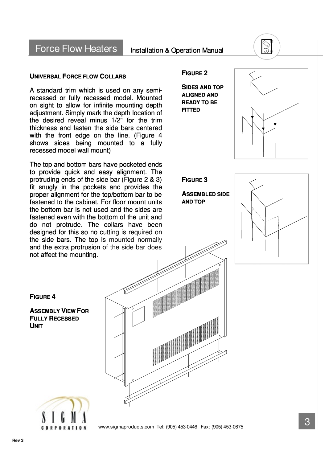 Sigma Force Flow Heaters operation manual Universal Force Flow Collars, Figure Assembly View For Fully Recessed Unit 