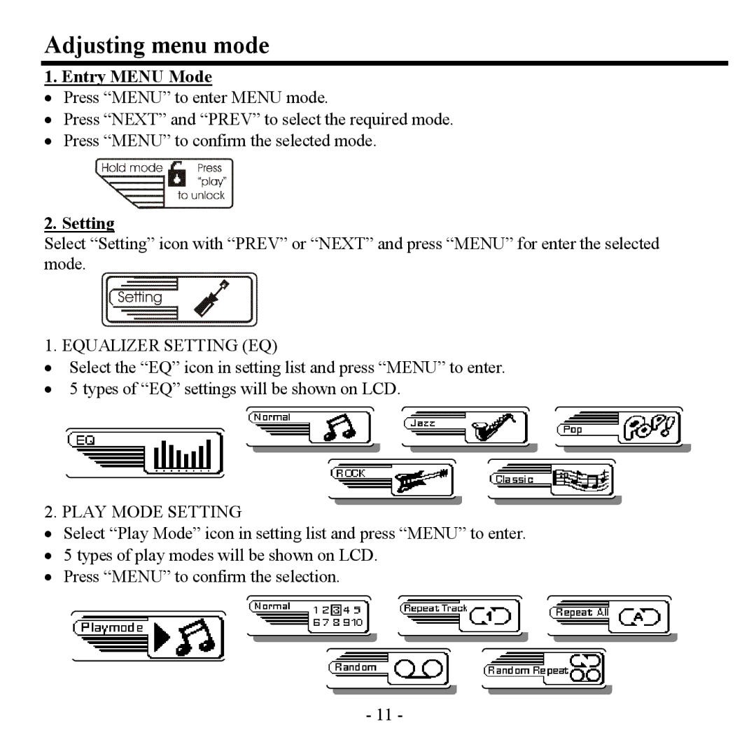 Sigma H- F1381 instruction manual Adjusting menu mode, Entry Menu Mode, Setting 