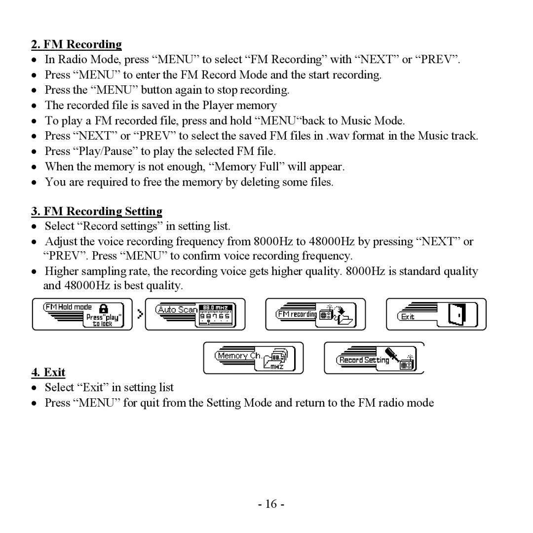 Sigma H- F1381 instruction manual FM Recording Setting, Exit 