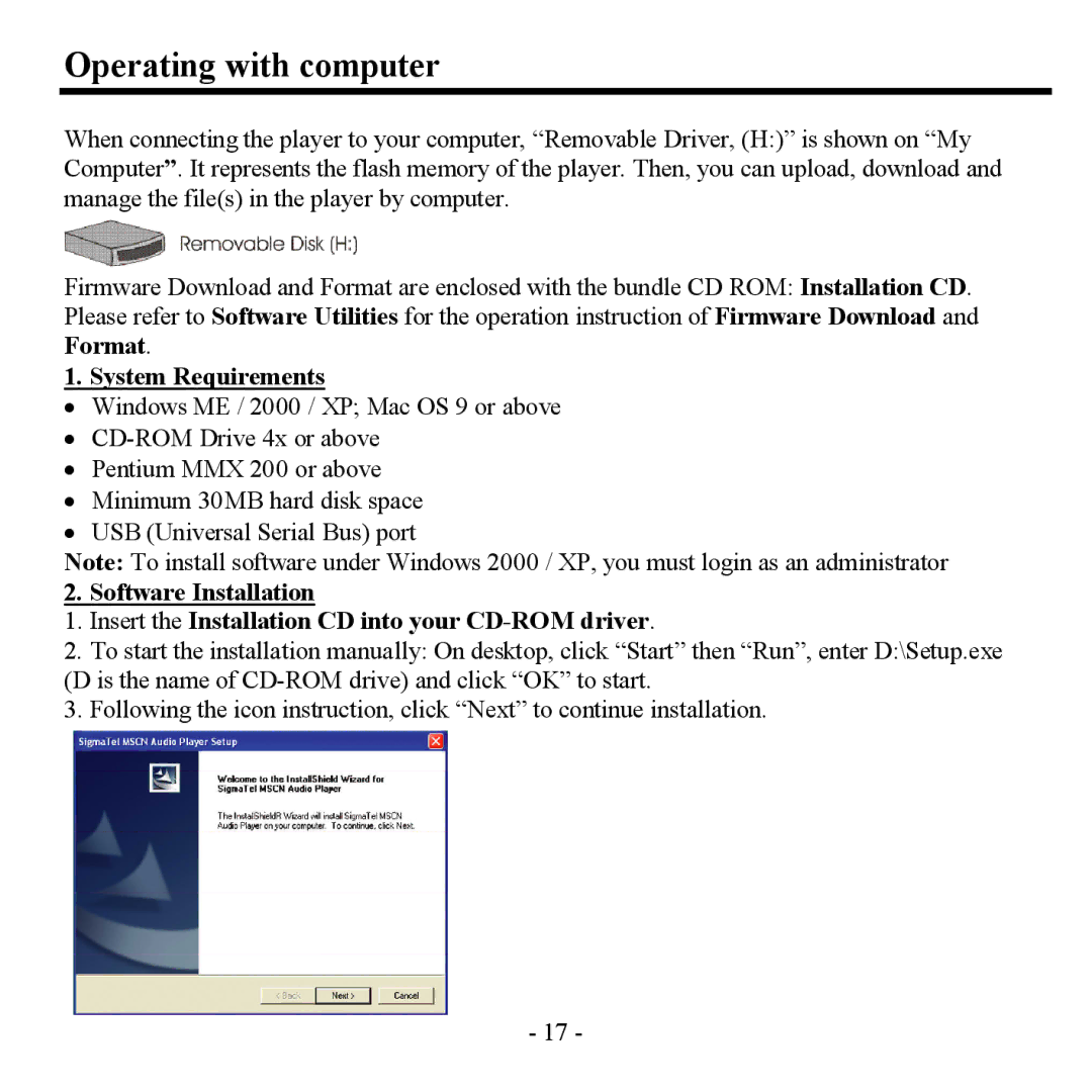 Sigma H- F1381 instruction manual Operating with computer, System Requirements 