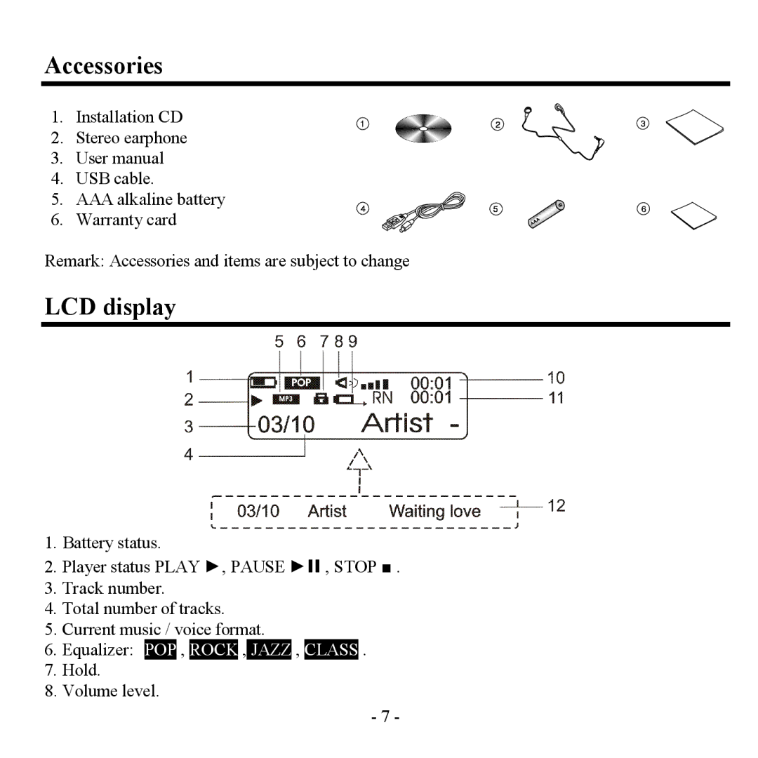 Sigma H- F1381 instruction manual Accessories, LCD display 