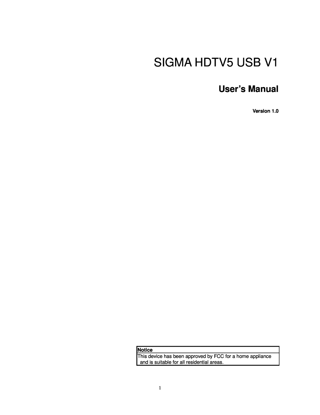 Sigma user manual SIGMA HDTV5 USB, User’s Manual 
