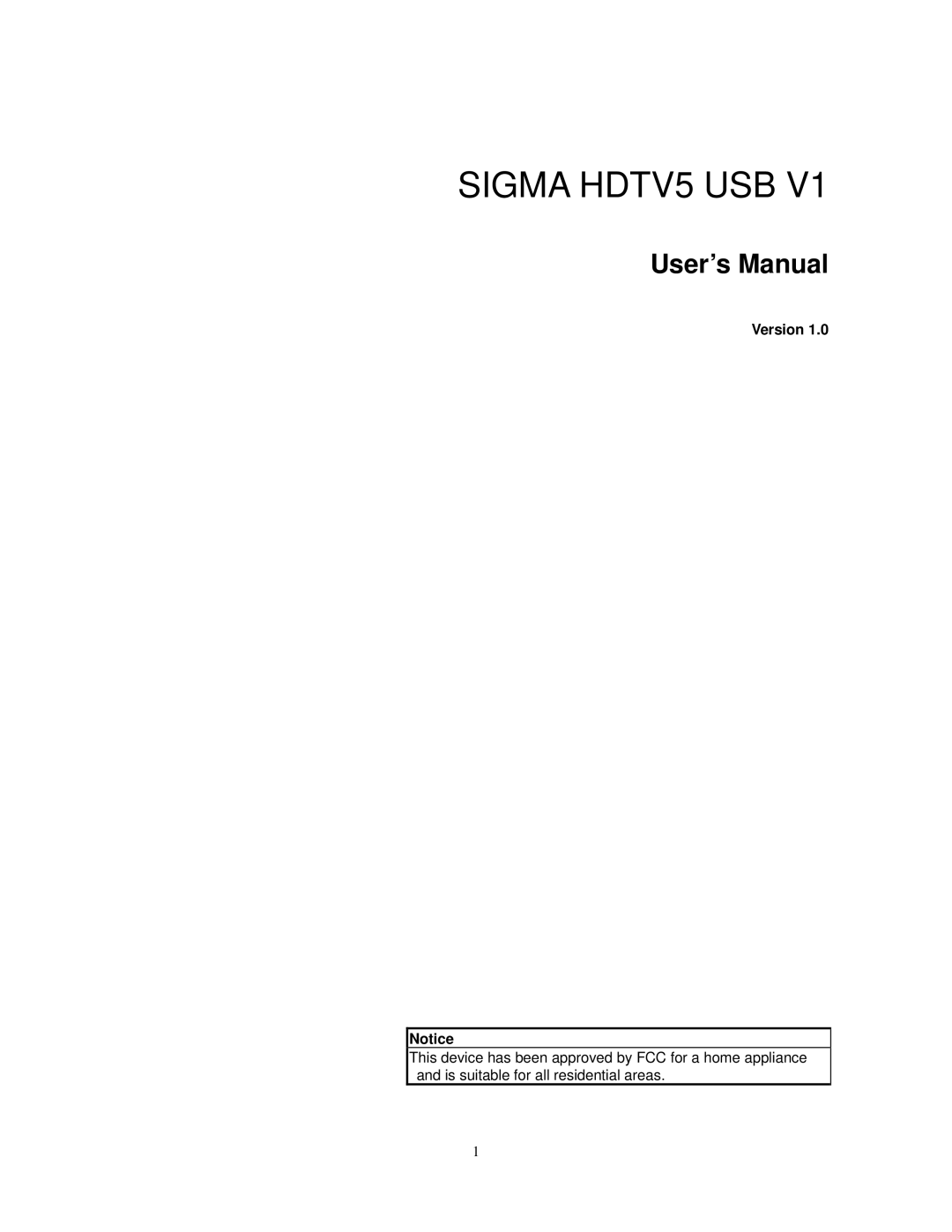 Sigma user manual Sigma HDTV5 USB, Version 