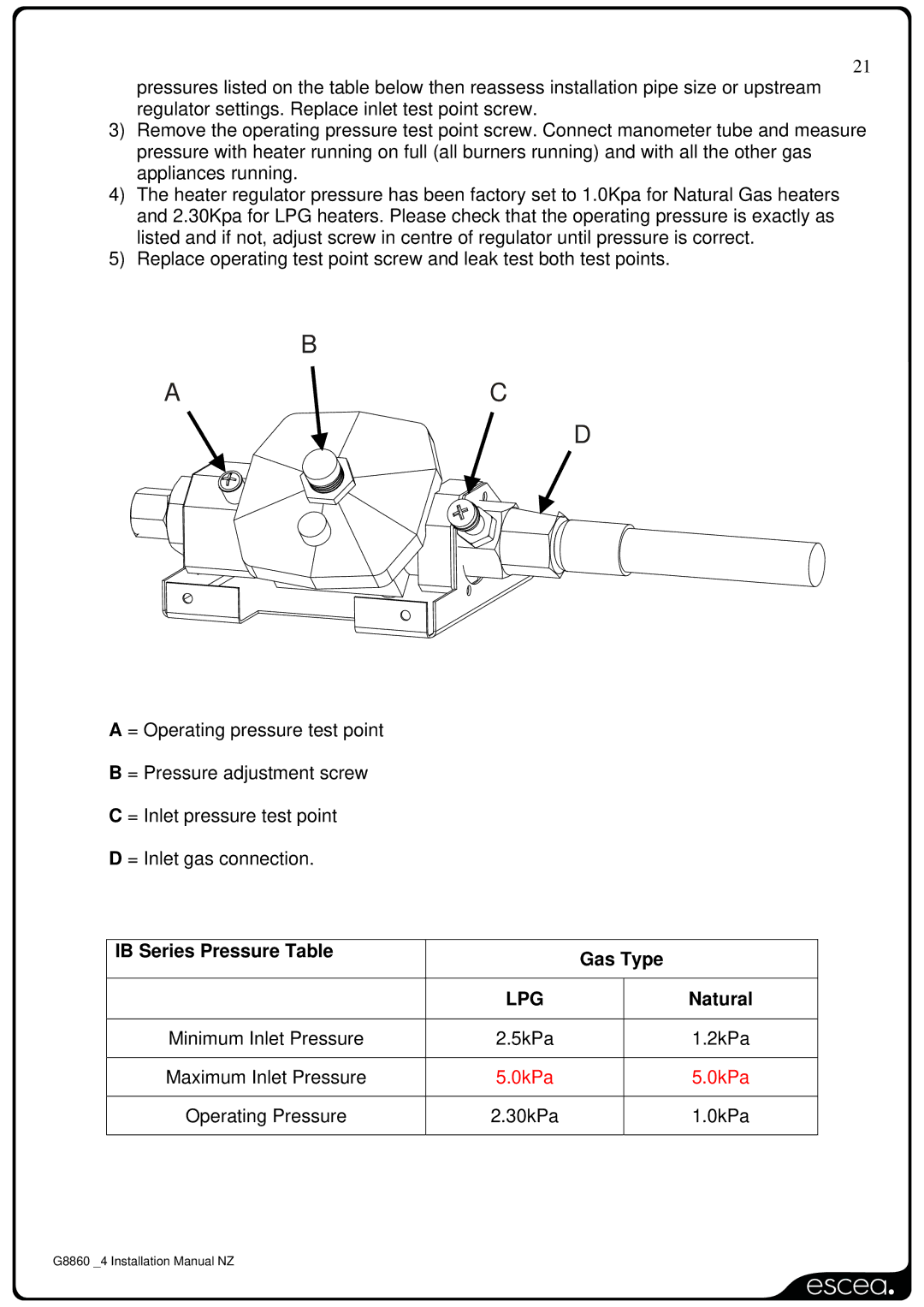 Sigma IB600, IB850, IB1100 installation manual IB Series Pressure Table Gas Type, Natural 