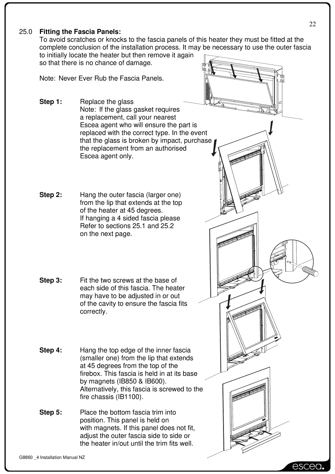 Sigma IB850, IB600, IB1100 installation manual Fitting the Fascia Panels 