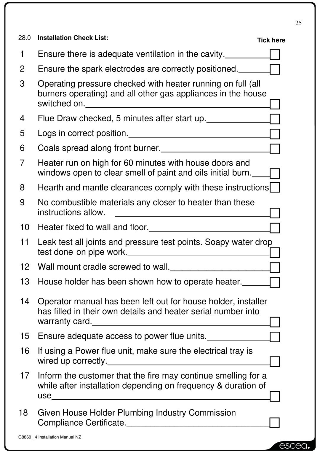 Sigma IB850, IB600, IB1100 installation manual Installation Check List Tick here 