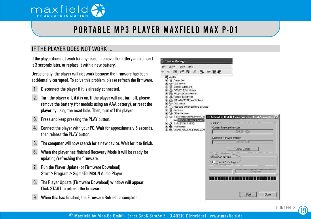 Sigma MAX P-01 user manual If the Player does not Work, Disconnect the player if it is already connected 