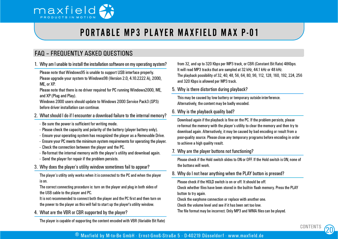 Sigma MAX P-01 user manual FAQ Frequently Asked Questions, Why is there distortion during playback? 