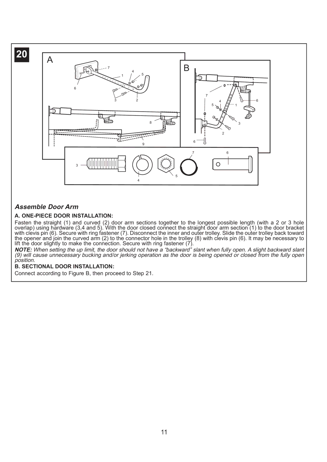 Sigma ML750 instruction manual Assemble Door Arm, ONE-PIECE Door Installation 