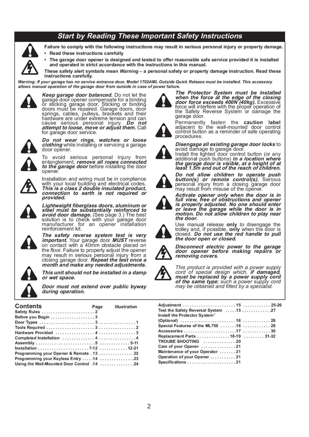 Sigma ML750 instruction manual Start by Reading These Important Safety Instructions 