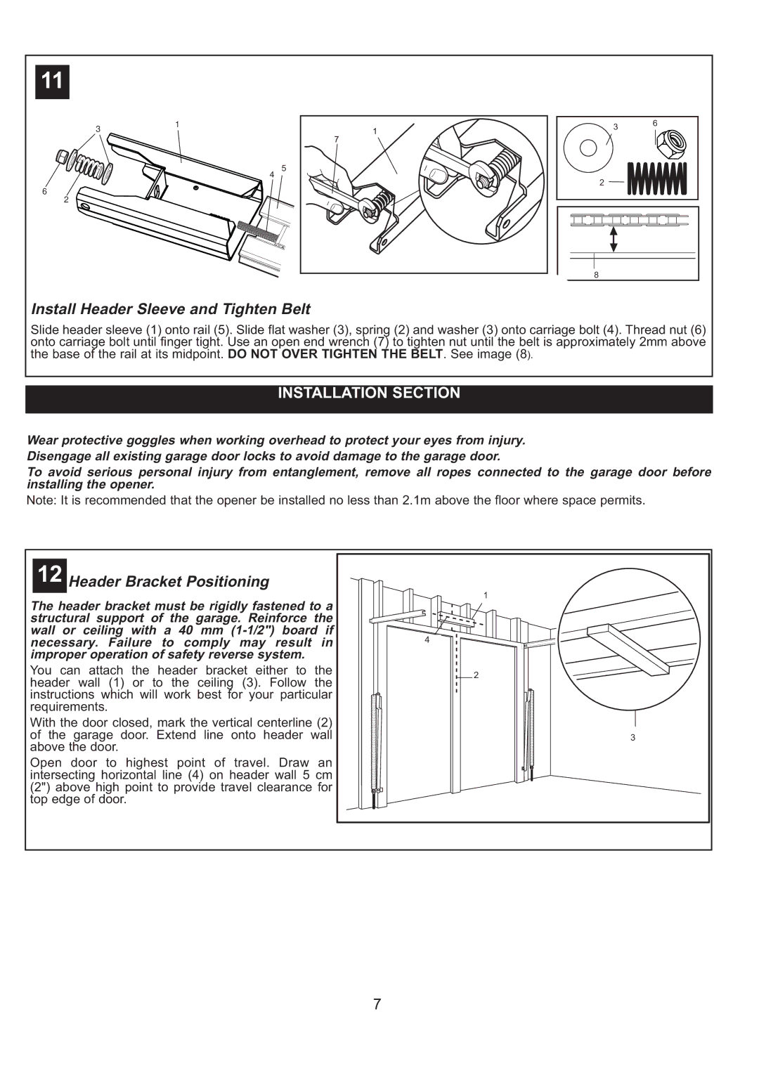 Sigma ML750 instruction manual Install Header Sleeve and Tighten Belt, Header Bracket Positioning 