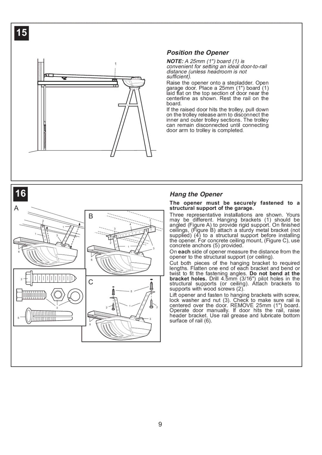 Sigma ML750 instruction manual Position the Opener, Hang the Opener 