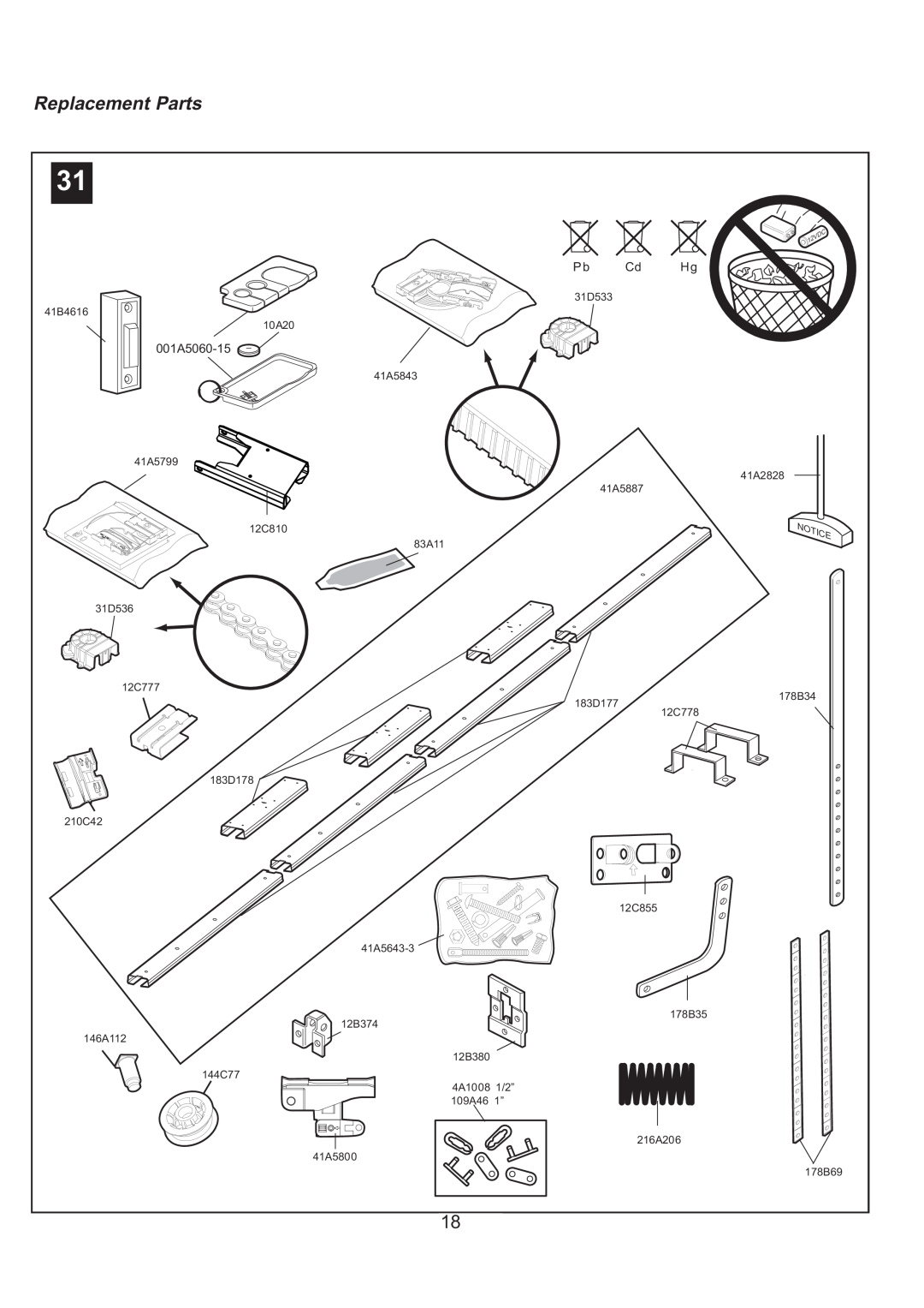 Sigma ML750 instruction manual Replacement Parts, 001A5060-15 