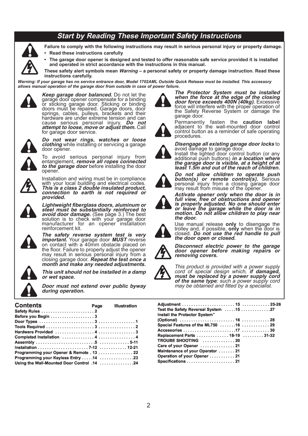 Sigma ML750 instruction manual Contents 