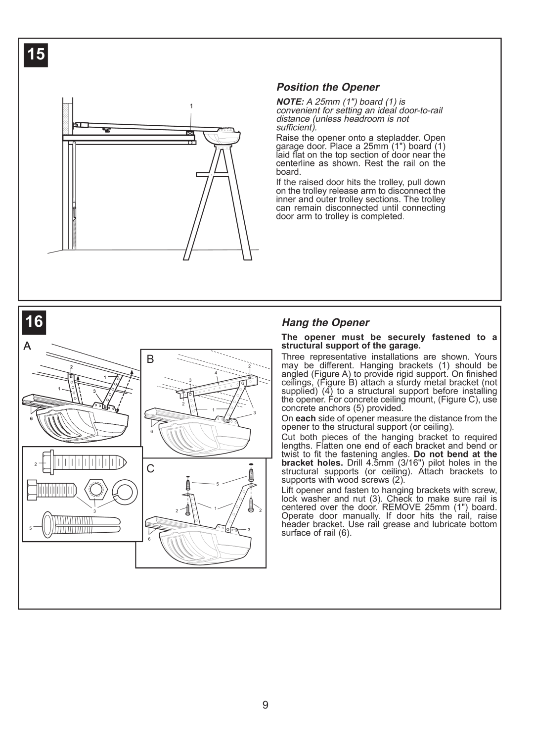 Sigma ML750 instruction manual Position the Opener, Hang the Opener 