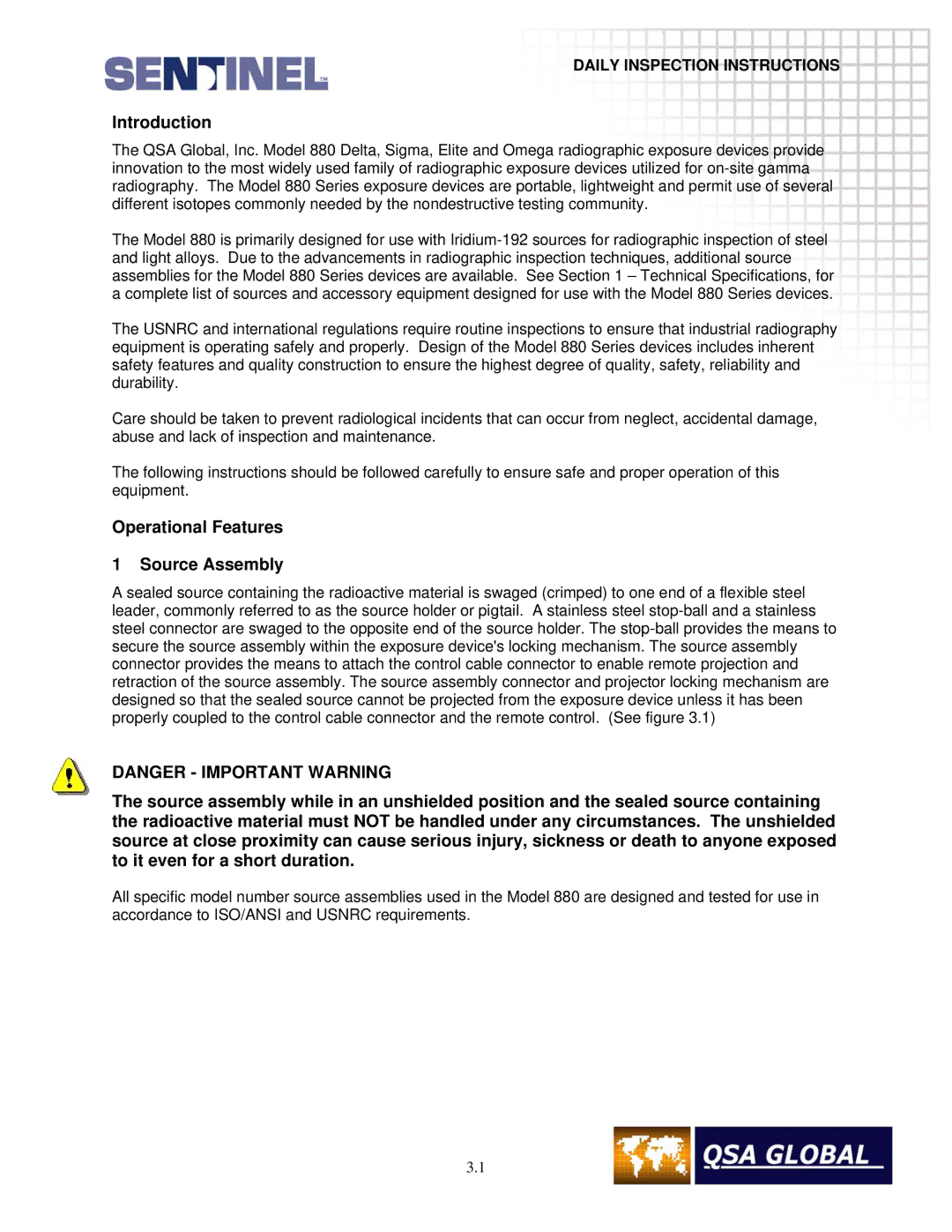 Sigma projetor manual Introduction, Operational Features Source Assembly 