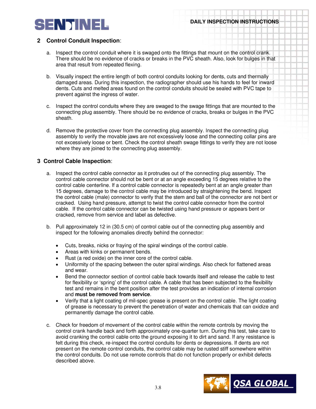 Sigma projetor manual Control Conduit Inspection, Control Cable Inspection 