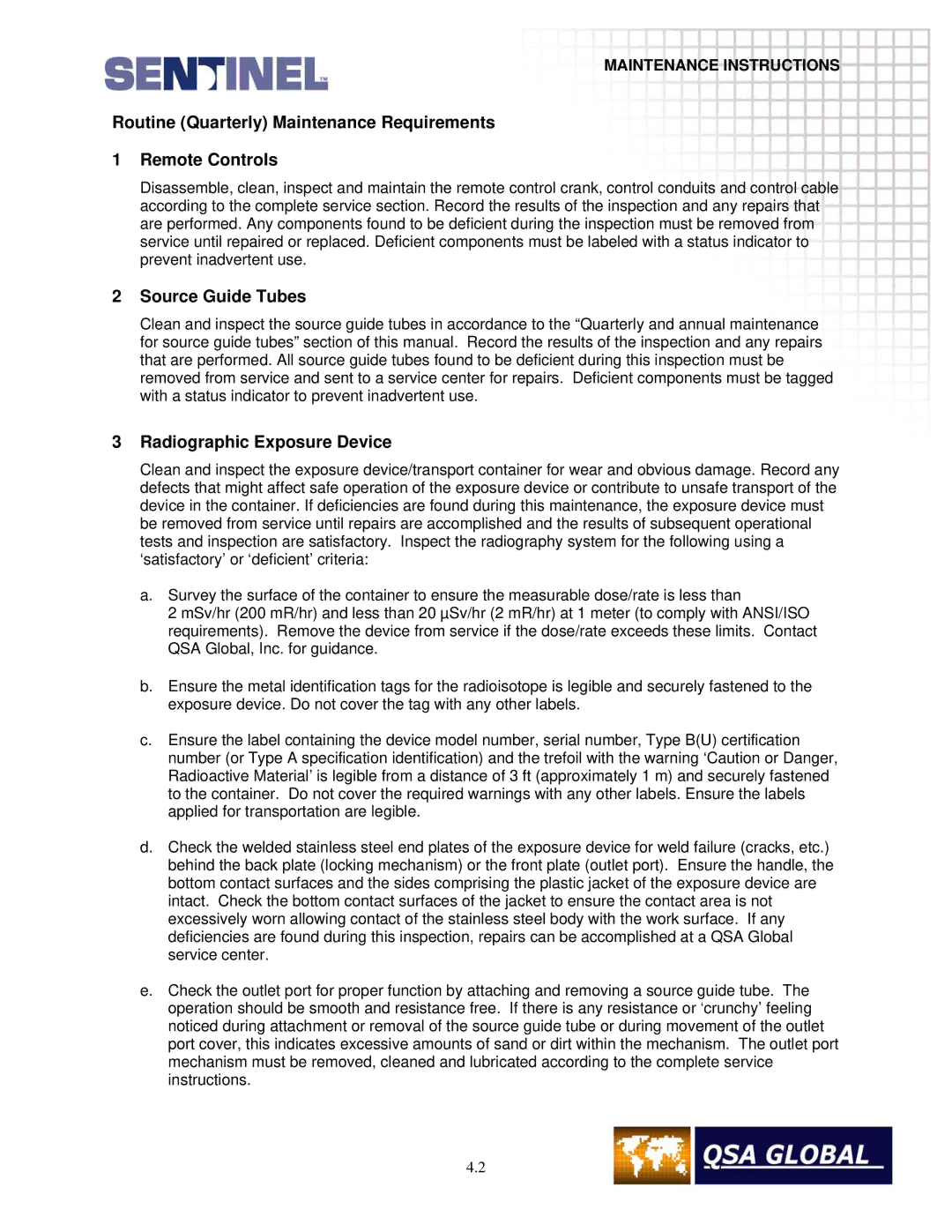 Sigma projetor manual Routine Quarterly Maintenance Requirements Remote Controls, Radiographic Exposure Device 