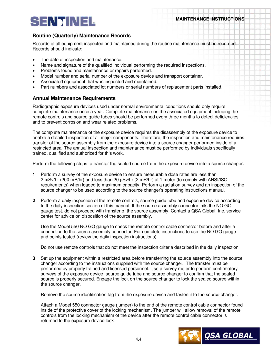 Sigma projetor manual Routine Quarterly Maintenance Records, Annual Maintenance Requirements 