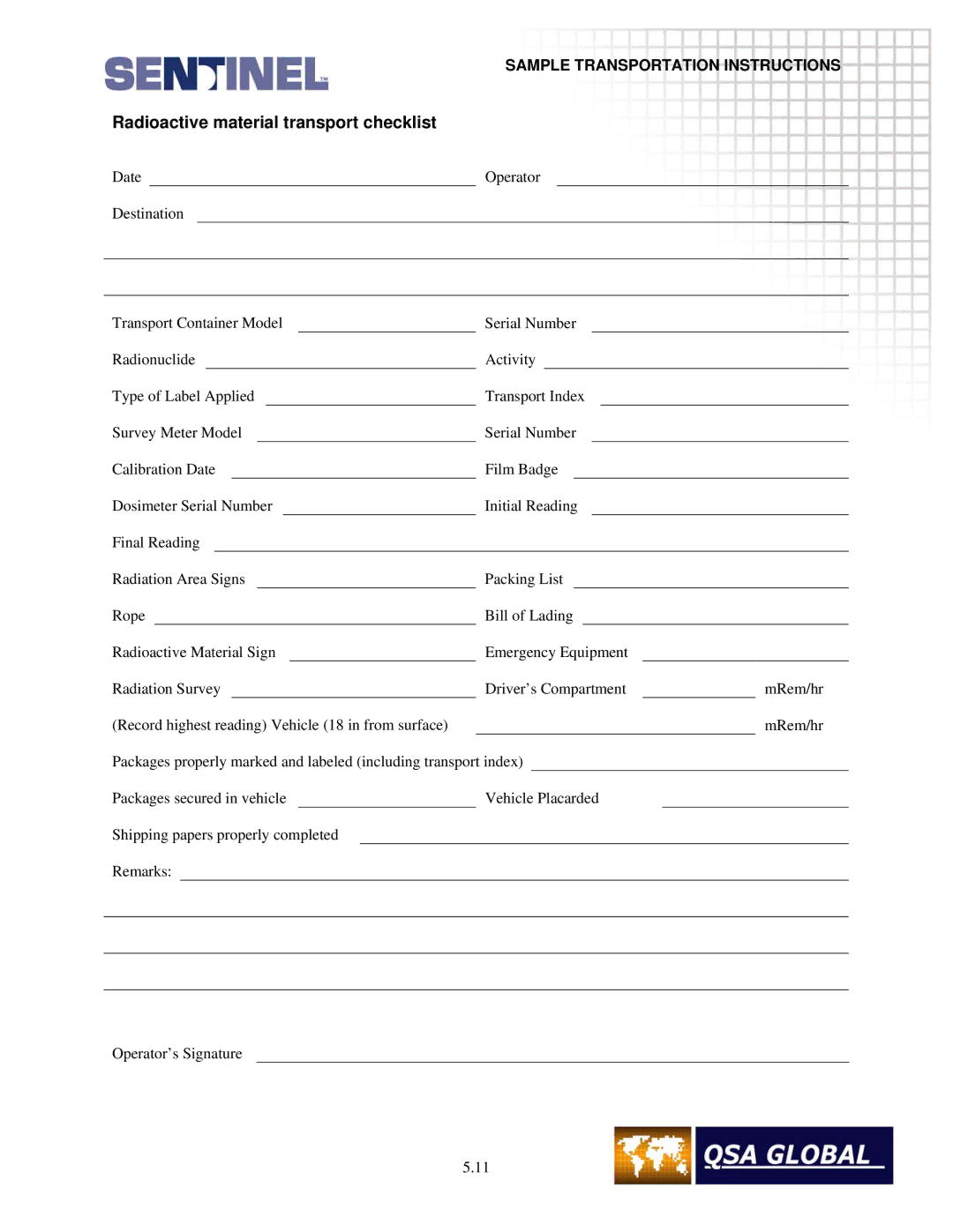 Sigma projetor manual Radioactive material transport checklist 