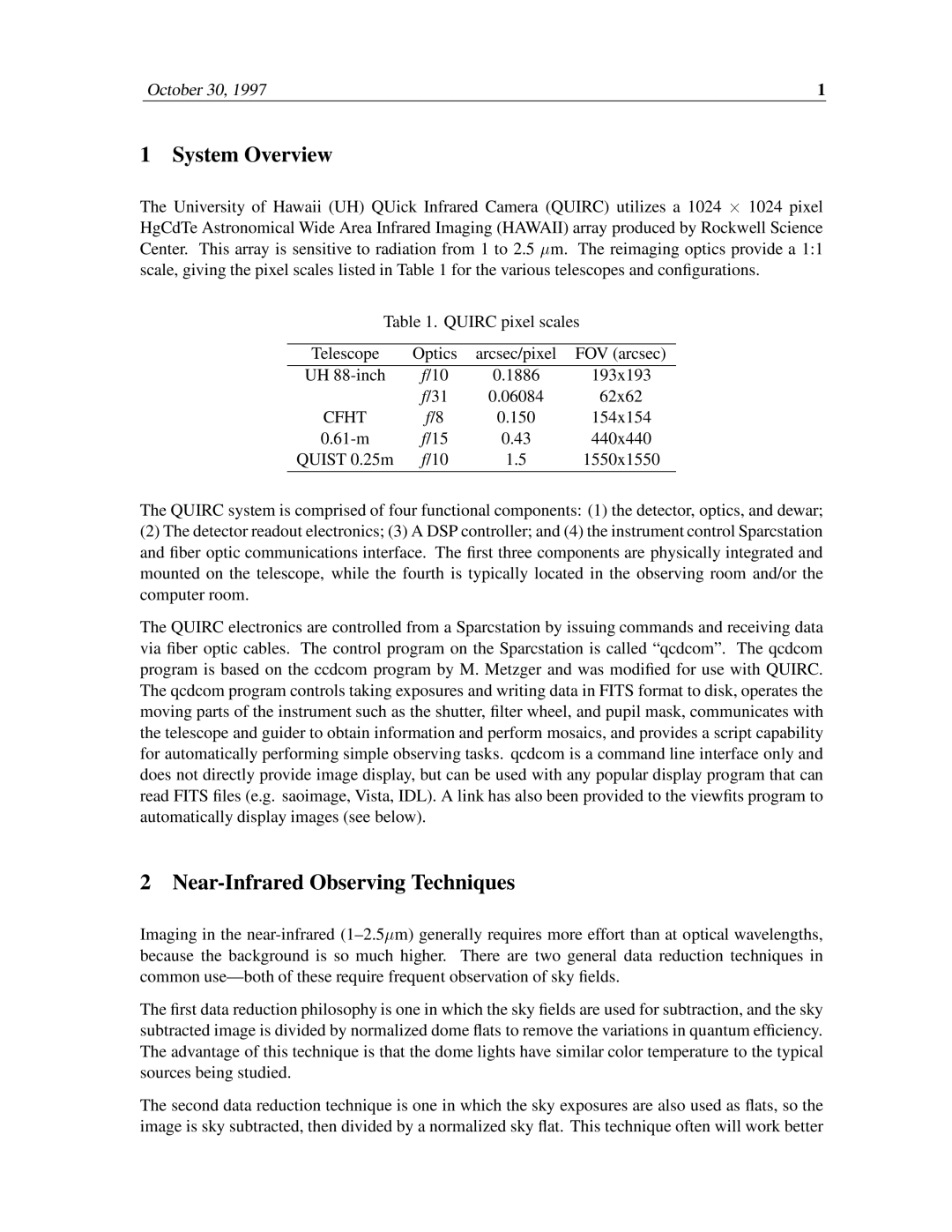 Sigma QUick Infrared Camera manual System Overview, Near-Infrared Observing Techniques 