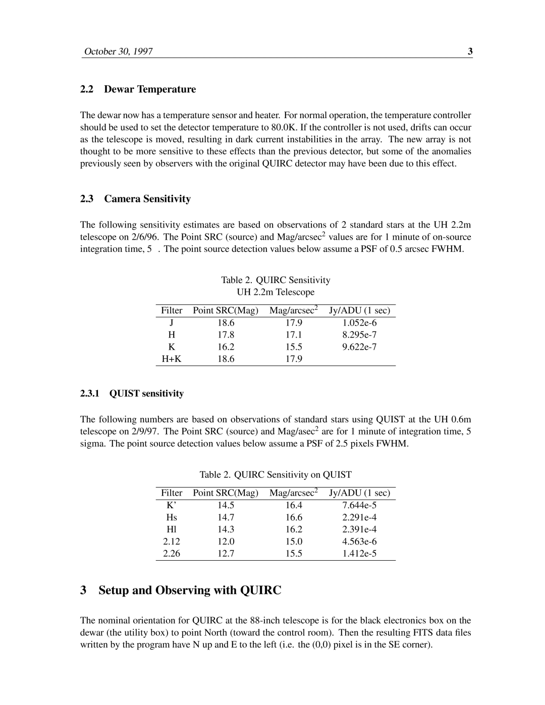 Sigma QUick Infrared Camera manual Setup and Observing with Quirc, Dewar Temperature, Camera Sensitivity 