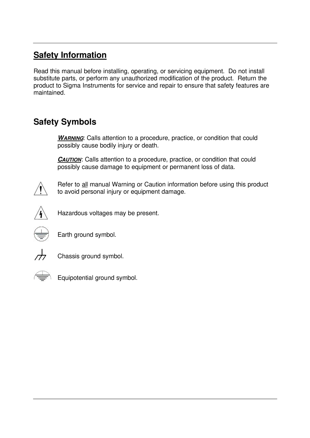 Sigma SQC-122c manual Safety Information, Safety Symbols 