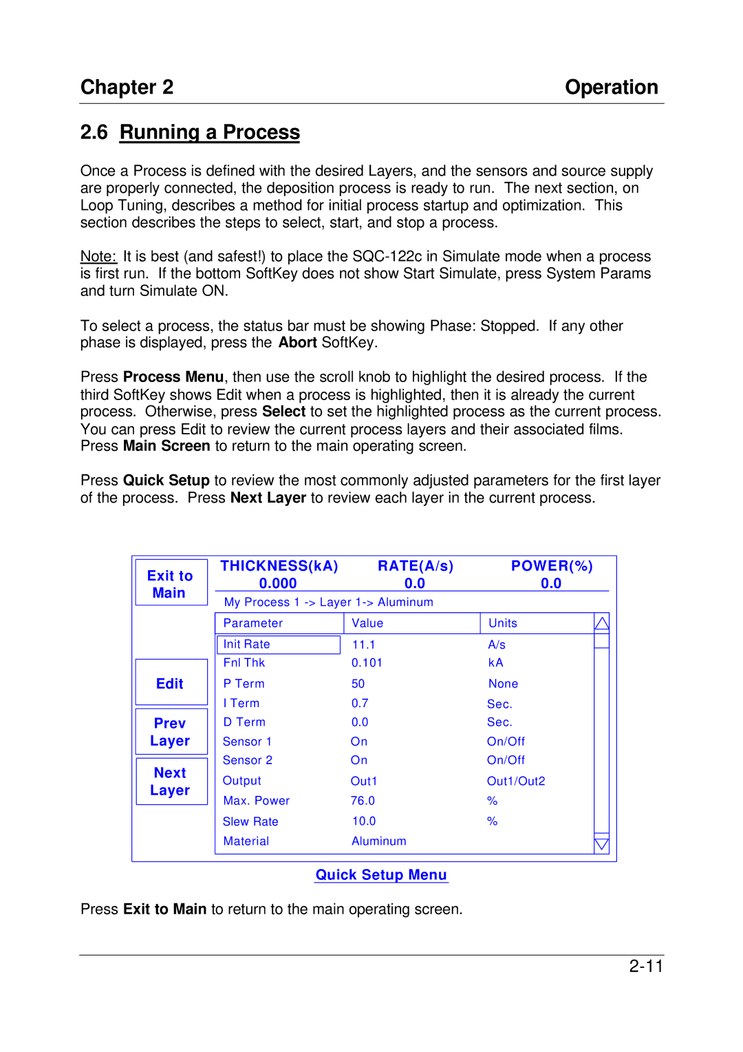 Sigma SQC-122c manual Chapter Operation Running a Process 