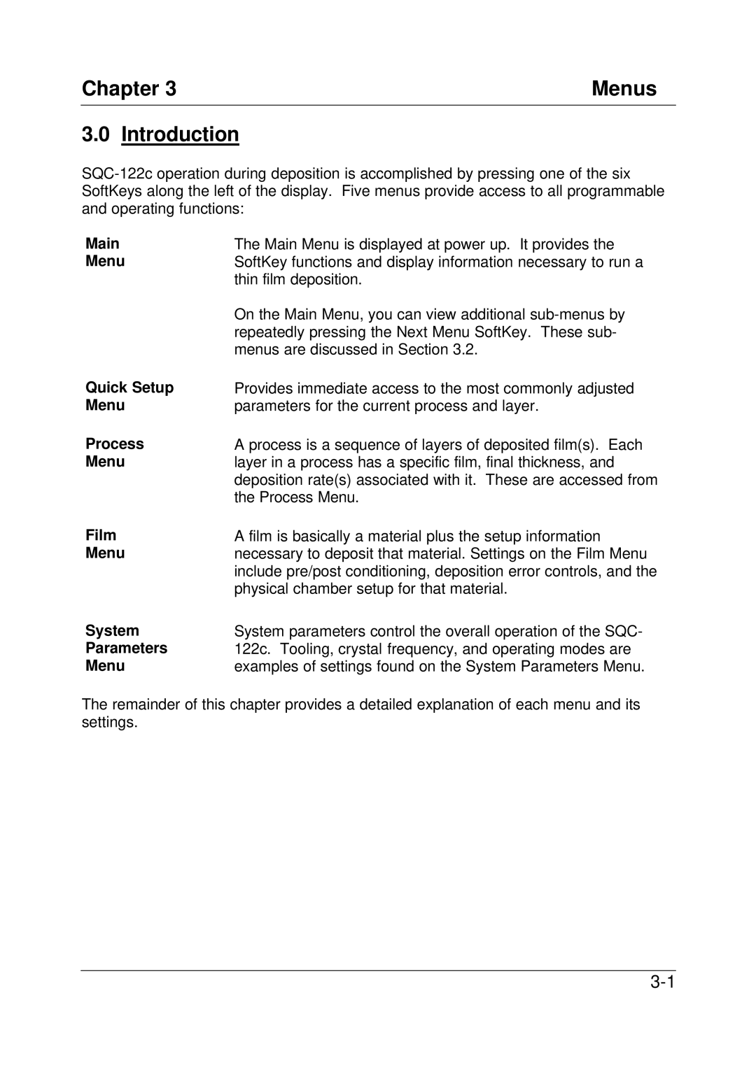 Sigma SQC-122c manual Chapter Menus Introduction 