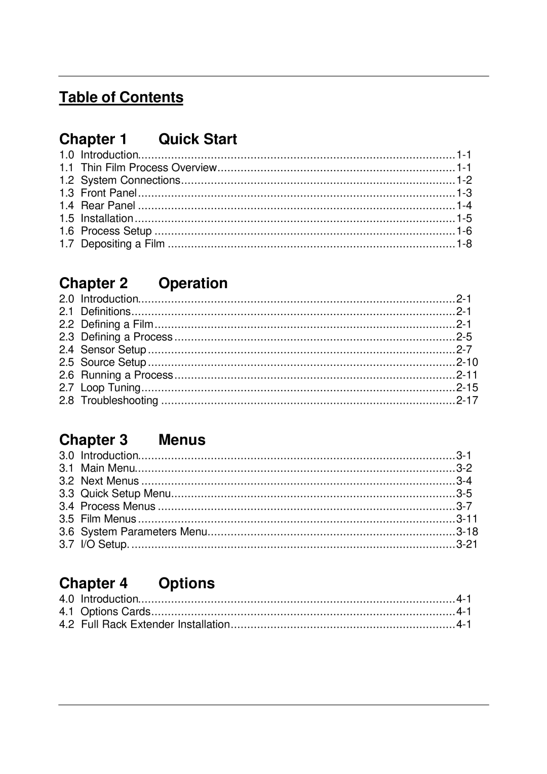 Sigma SQC-122c manual Table of Contents Chapter Quick Start, Chapter Operation, Chapter Menus, Chapter Options 