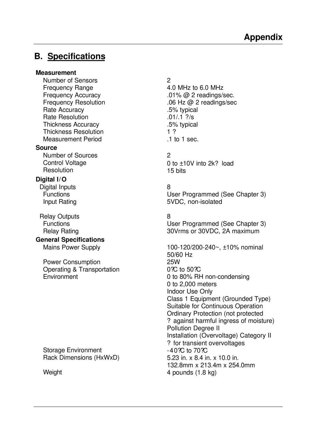 Sigma SQC-122c manual Appendix Specifications, Measurement, Source, Digital I/ O, General Specifications 