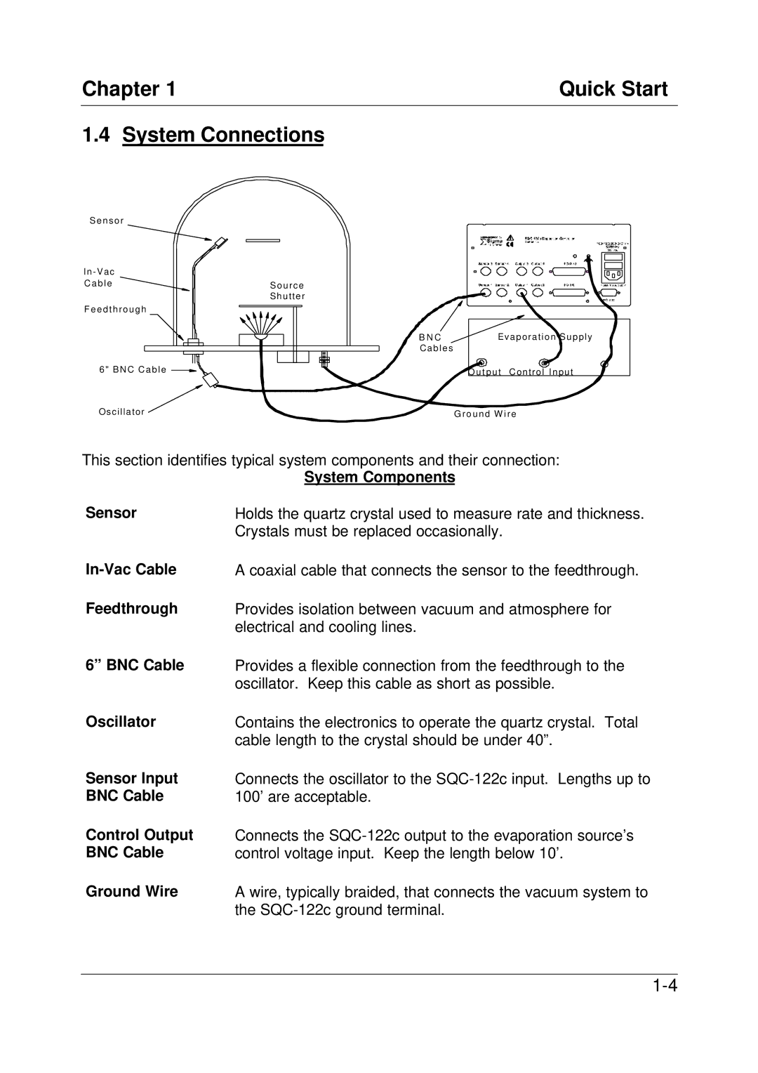 Sigma SQC-122c manual Chapter Quick Start System Connections 