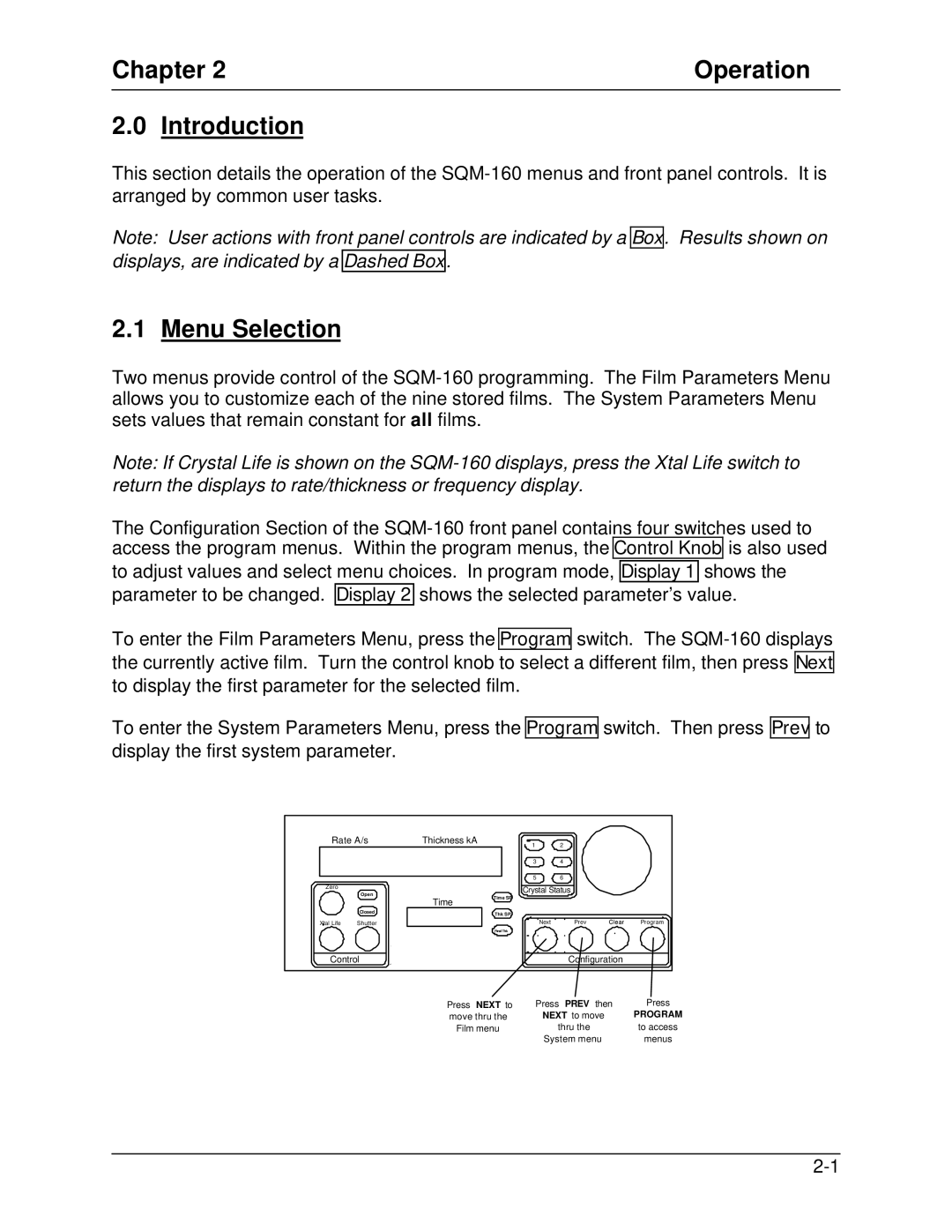 Sigma SQM-160 manual Chapter Operation Introduction, Menu Selection 