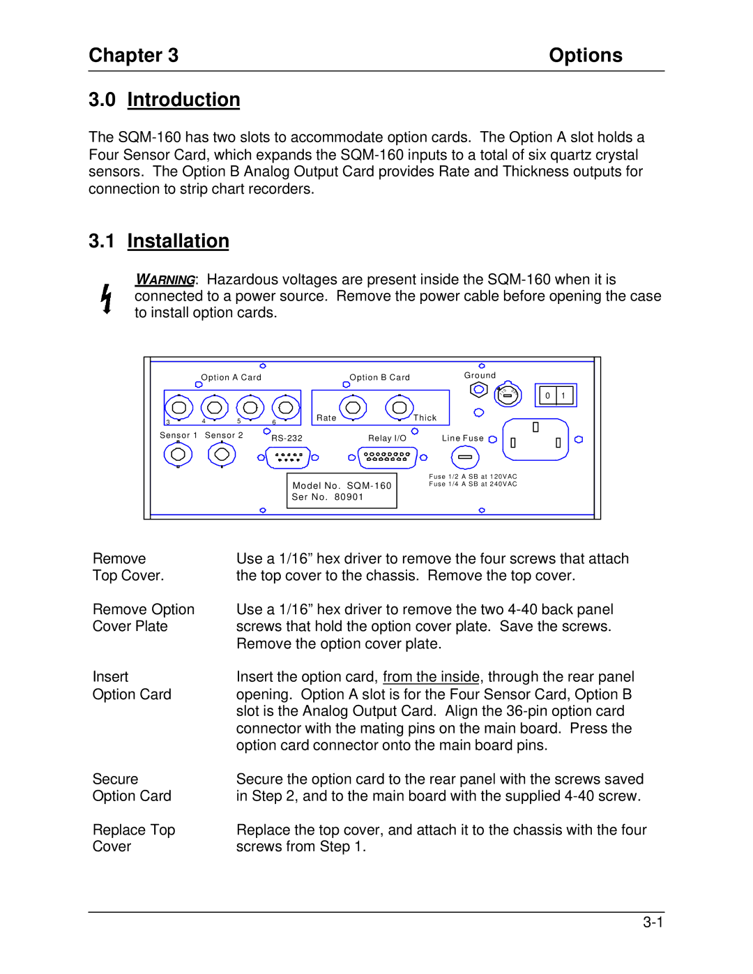 Sigma SQM-160 manual Chapter Options Introduction, Installation 