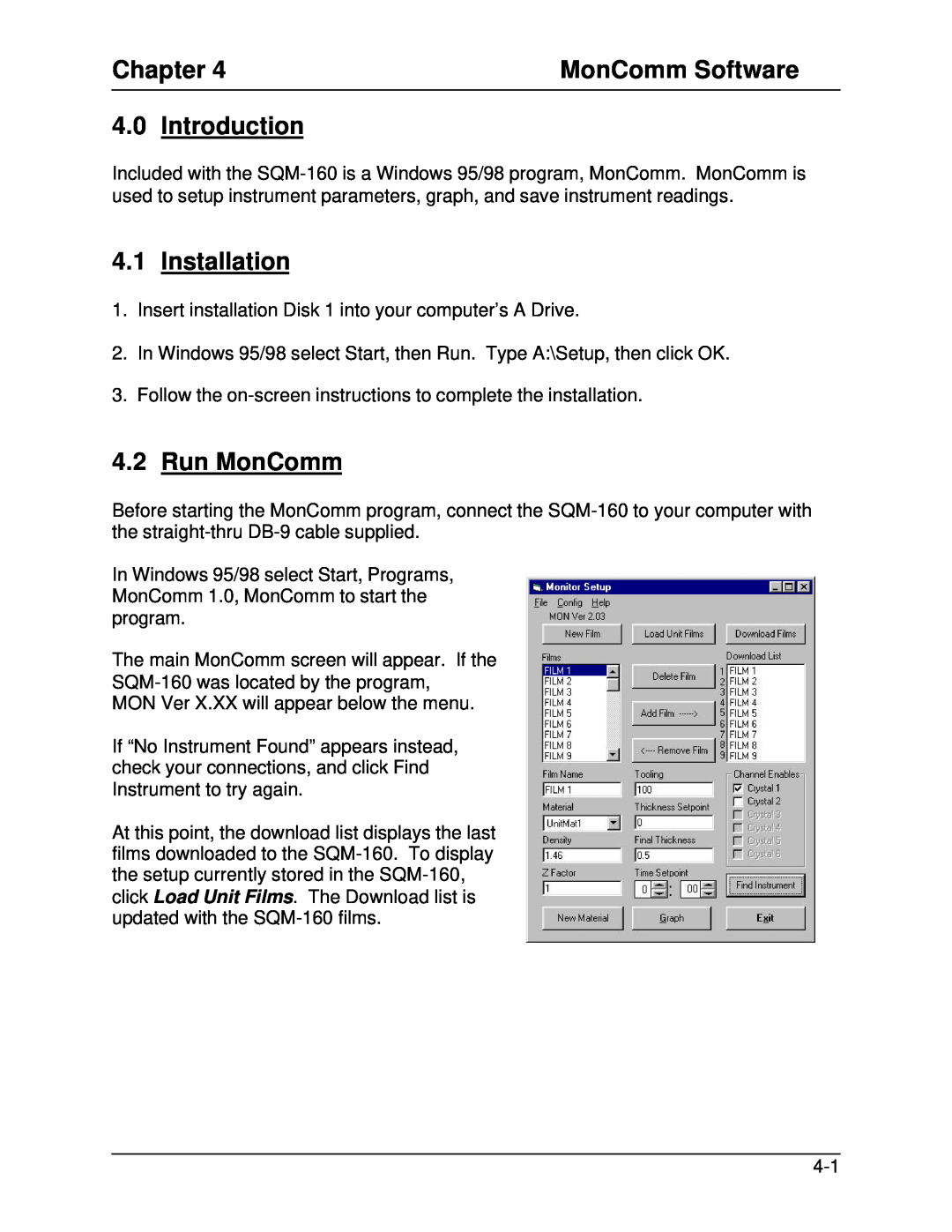 Sigma SQM-160 manual Introduction, Installation, Run MonComm, Chapter, MonComm Software 