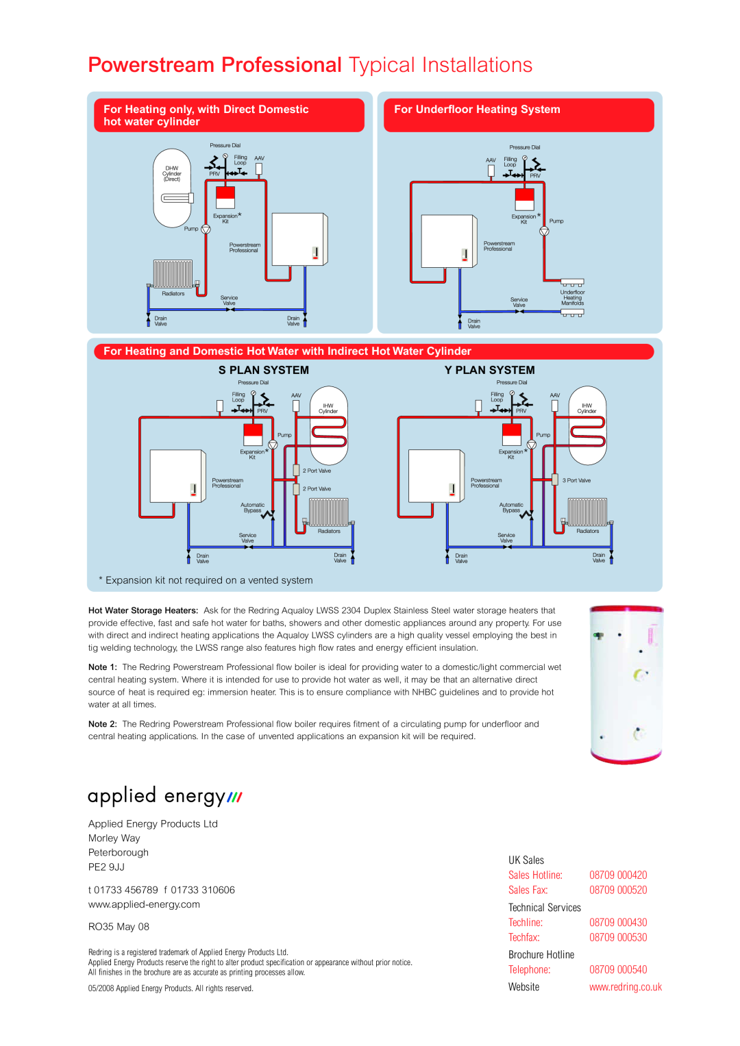 Signat manual Powerstream Professional Typical Installations, For Heating only, with Direct Domestic, hot water cylinder 