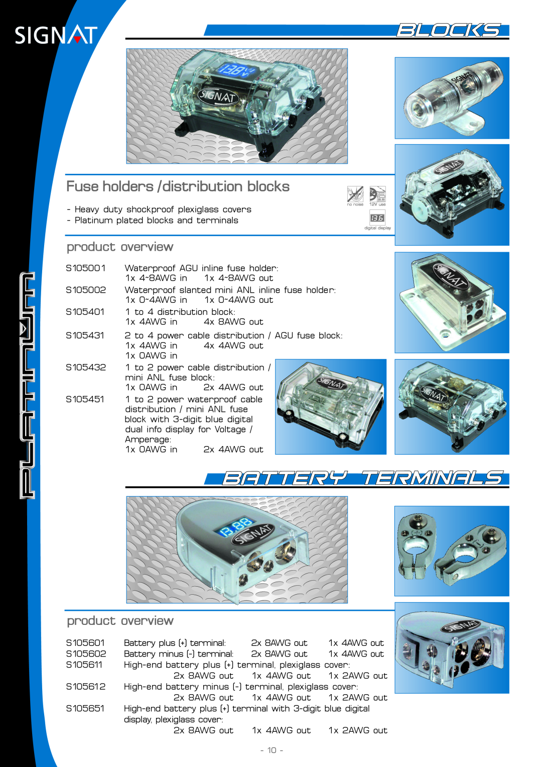 Signat S104001, S104201 manual Fuse holders /distribution blocks, product overview, Heavy duty shockproof plexiglass covers 
