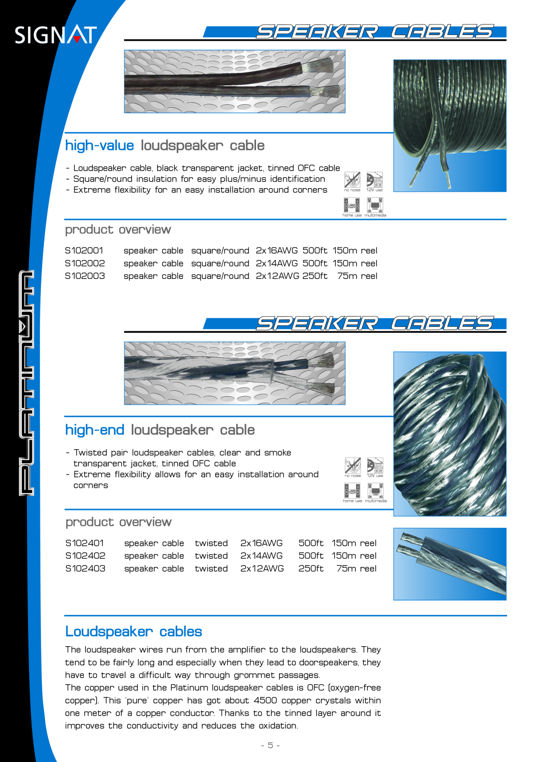 Signat S104105, S104201 high-value loudspeaker cable, high-end loudspeaker cable, Loudspeaker cables, product overview 