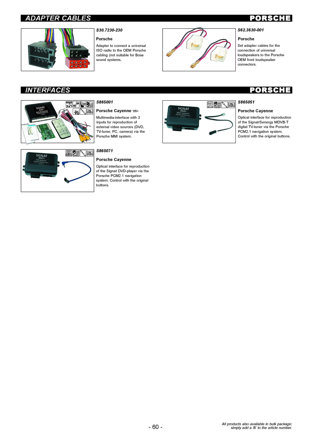 Signat S62.3630-001, S865071, S865051, S30.7230-230 manual Adapter Cables, Interfaces 