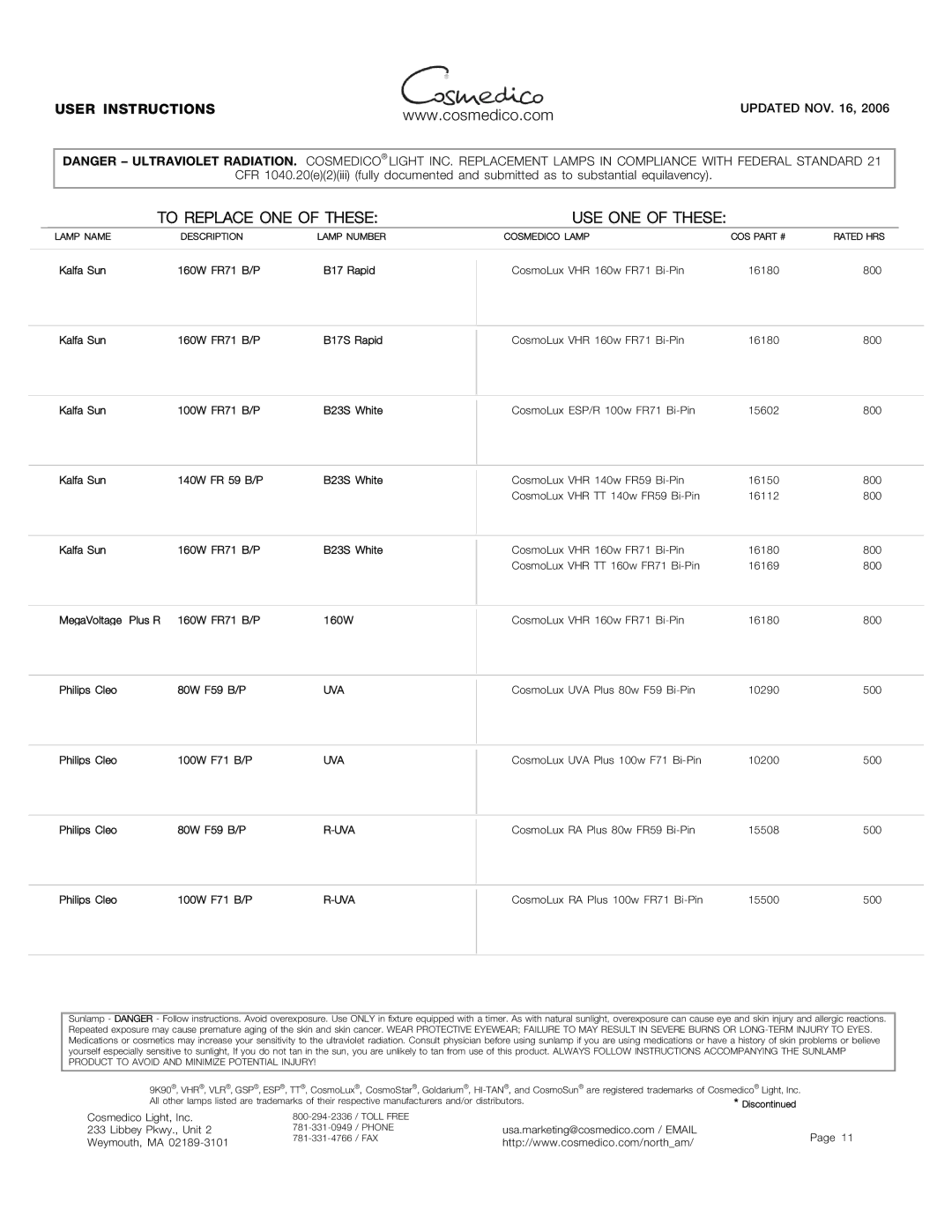 Signature FR73, FR78, FR74, FR71, F73, FR1900, COSMOLUX VHR 220 manual Uva 