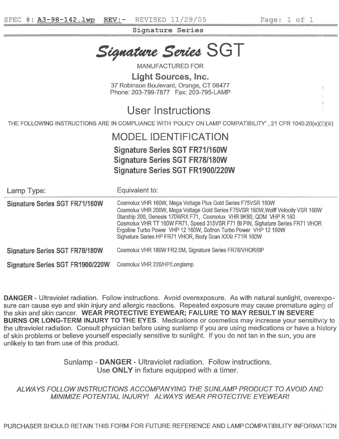 Signature COSMOLUX VHR 220, FR78, FR74, FR71, F73, FR73, FR1900 manual 