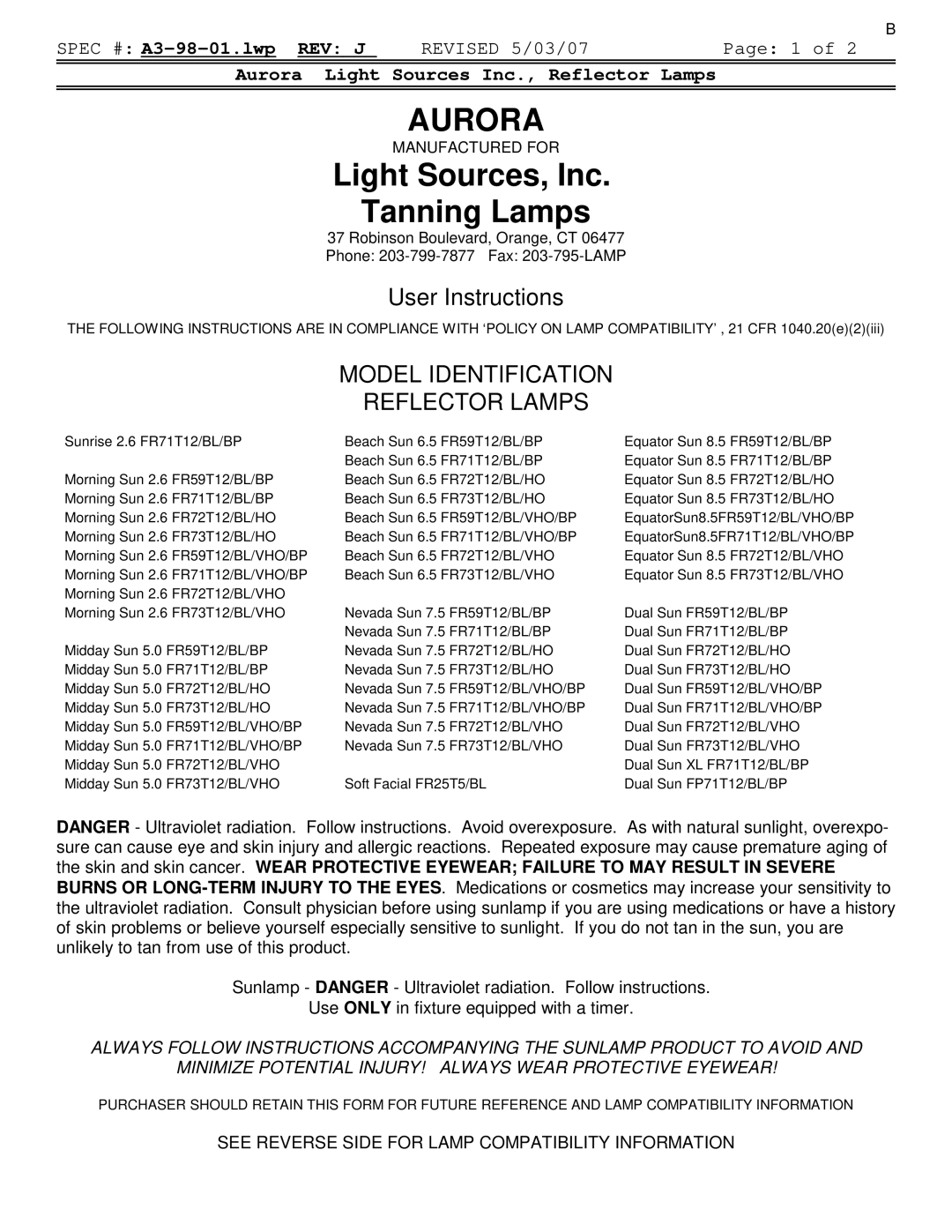 Signature FR71, FR78, FR74, F73, FR73, FR1900, COSMOLUX VHR 220 manual Aurora 