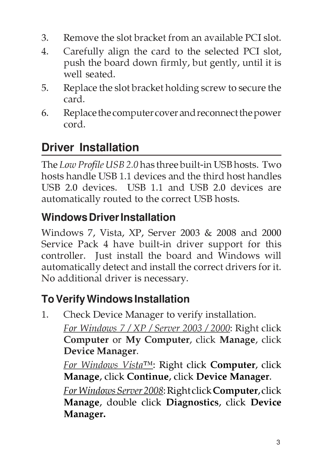 SIIG 04-0205F dimensions Windows Driver Installation, To Verify Windows Installation 