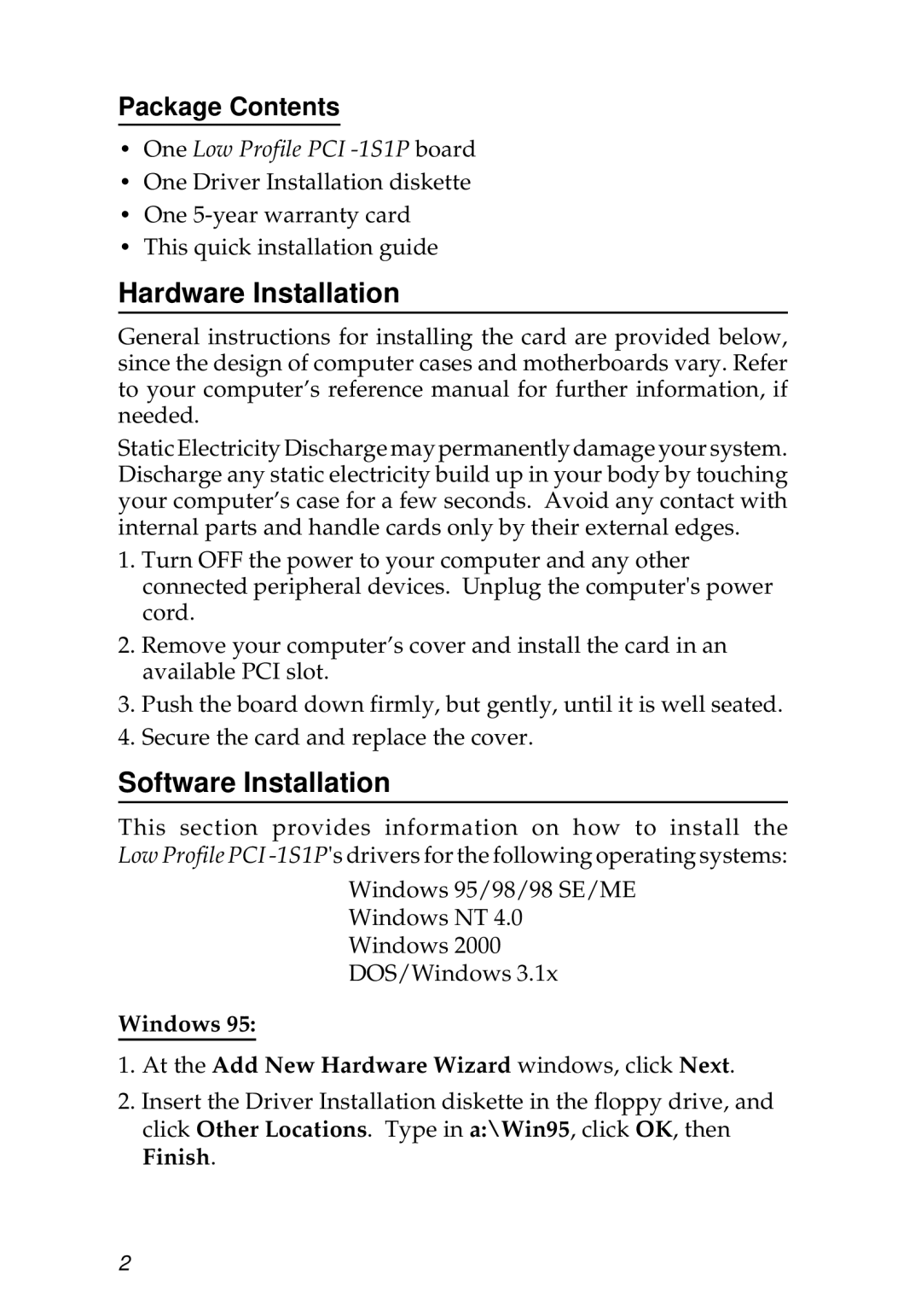 SIIG 04-0207A dimensions Hardware Installation, Software Installation, Package Contents 